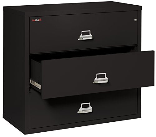 FireKing Fireproof Lateral File Cabinet (3 Drawers, Impact/Water Resistant) - 40.25" H x 44.5" W x 22.13" D, Black