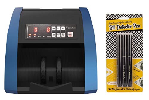 CARNATION USA Bill Money Counter with UV and Magnetic Counterfeit Detection - with Free Counterfeit Detector Pens