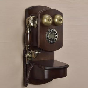 OSKOE Antique Wall-Mounted Retro Wood Corded Telephone - Brown