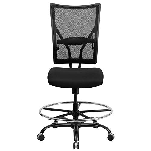 A Line Furniture Portam Big and Tall Armless Black Mesh Drafting Chair with Footrest