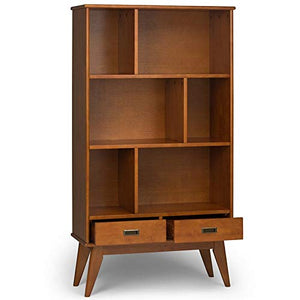 Allora Mid Century Modern Solid Wood Bookcase with Drawers and Shelves - Teak Brown