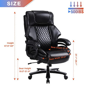 BOSMILLER Big and Tall Office Chair 500lbs with Quiet Rubber Wheels & High Back Leather Executive Design