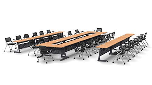 Team Tables 26 Person Training Meeting Seminar Classroom Model 5661 Folding Industrial Caster Z-Base - Beech, Modesty Panel, Shelf, Power+USB Outlet, Seating Included