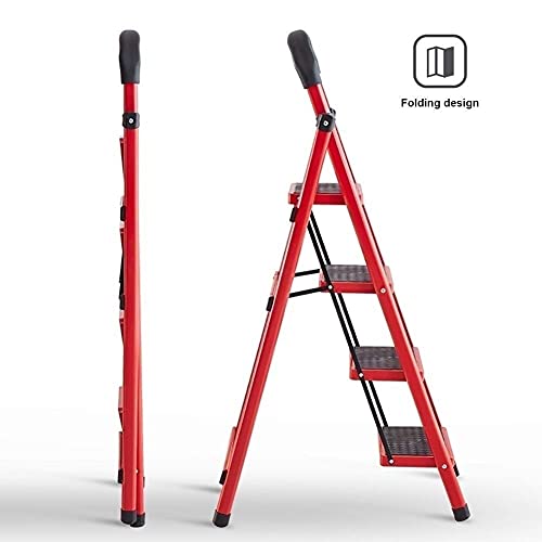 LUCEAE 4-Step Folding Non-Slip Alumiladder with Handle - Portable Step Stool