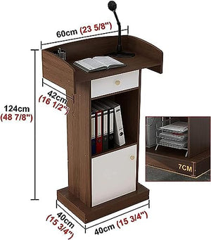 CAMBOS Lectern Podium Stand with Open Storage, Modern Floor Standing Podium - Wood Conference Table