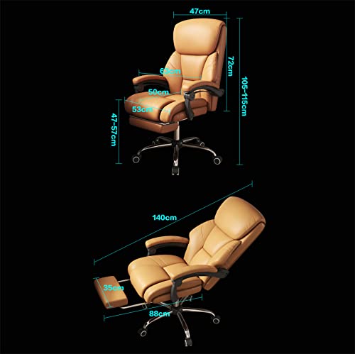 YokIma PU Leather High Back Swivel Rolling Game Chair with Armrest and Retractable Footrest - Ergonomic Office Chair for Home Bedroom, Orange