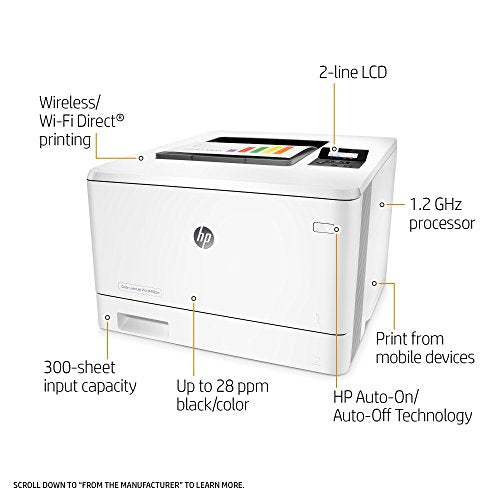HP LaserJet Pro M452nw Wireless Color Laser Printer with Built-in Ethernet (CF388A) (Renewed)