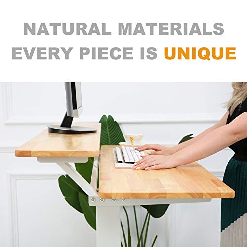 SDADI Electric Height Adjustable Standing Desk- 2 Tier Sit to Stand Office Desk Workstation with Rubber Wood Desk Top and Heavy Duty Steel Frame, White Frame/Light Grain Top