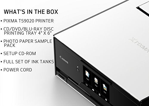 Canon TS9020 Wireless All-In-One Printer with Scanner and Copier: Mobile and Tablet Printing, with AirPrint and Google Cloud Print Compatible, White