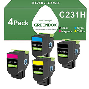 GREENBOX Remanufactured Toner Cartridge Replacement for Lexmark C231HK0 C231HC0 C231HM0 C231HY0 for C2325dw MC2325adw C2325 C2425dw MC2425adw MC2535adwe Printer (1 Black, 1 Cyan, 1 Magenta, 1 Yellow)