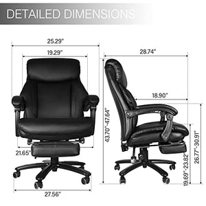 Generic High Back Office Chair PU Leather with Soft Cushion, Footrest, Tilt Function - Black, 130° Tilt, 400lbs