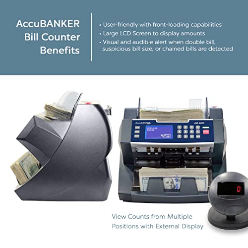AccuBANKER AB4200 Basic Bank Grade Bill Counter, 300 Bills Hopper Capacity, 200 Bills Stacker Capacity, Variable Counting Speeds up to 1,800 Bills/min & Emergency Stop Function