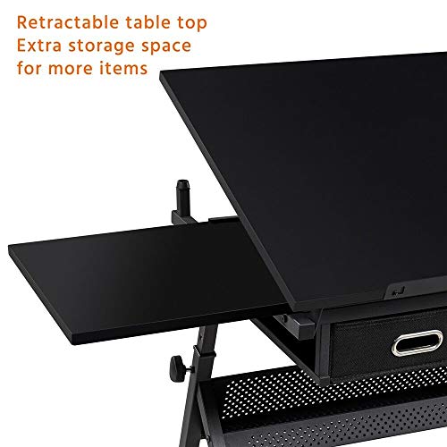 DXXWANG Art Craft Table Adjustable Drafting Drawing Table Writing Desk Tiltable w/Stool (Color : Black)