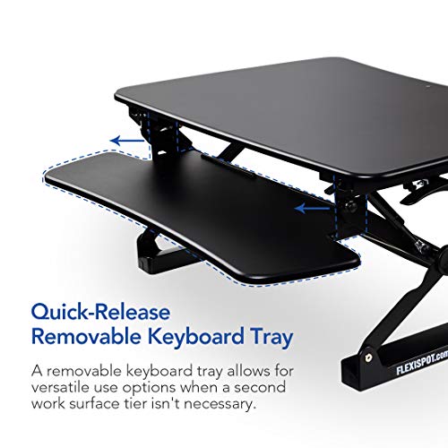 FlexiSpot M2B Standing Desk Converter - 35 Inch wide platform Height Adjustable Stand up Desk Riser with Removable Keyboard Tray (Medium size Black)