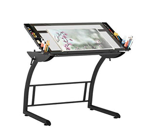 SD STUDIO DESIGNS Triflex Drawing Table, Sit to Stand Up Adjustable Office Home Computer Desk, 35.25" W X 23.5" D, Charcoal Black/Clear Glass