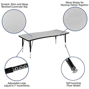 Flash Furniture 26"W x 60"L Rectangular Wave Collaborative Grey Thermal Laminate Activity Table - Height Adjustable Short Legs