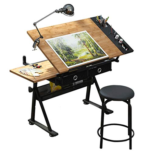Lgan Drafting Table with Storage, Height Adjustable Tiltable Art Desk, Maple Panel Drawing Desk, for Work Study Painting Craft Table