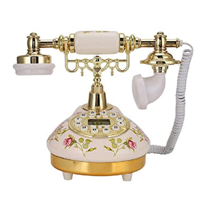 None Retro Vintage Telephone Home Landline Phone Desktop Corded Fixed Telephone Ceramic Old Phone for Home Office Hotel Decoration (Color: D) (Black)