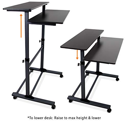 Stand Steady Tranzendesk Two Level Mobile Workstation | Height Adjustable Standing Desk w/Locking Wheels | Multipurpose Stand Up Desk Great for Schools, Presentations, Offices & More! (Black/40 x 28)