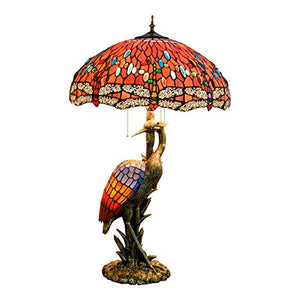 MANHONG Tiffany Style Dragonfly Table Lamp 18" Dark Red - Retro Decorative Antique Light
