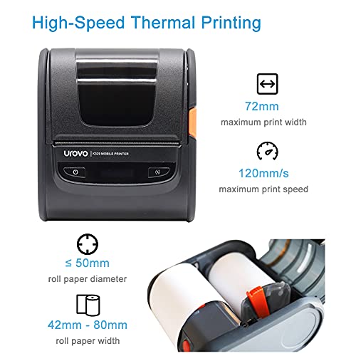UROVO Bluetooth WiFi Receipt Printer, K329 Portable Thermal Printer, 3 Inch Print Width, Wireless Label Printer, for Home Office Express Delivery Use, Compatible with iOS Android