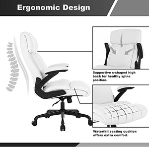 Ralex-Chair Executive Big and Tall Leather Office Chair 500lbs, White