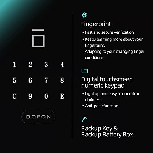 BOFON 1.45 Cubic Fingerprint Password Safe Box,Pistol Safe,Security Box with Key, ,Safety Boxes for Home,Cabinets for Office,Lock Box