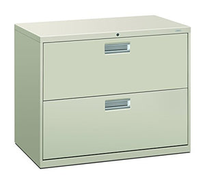 HON Brigade 600 Series Lateral File Cabinet, 2 Legal/Letter-Size Drawers, Light Gray, 36" X 18" X 28