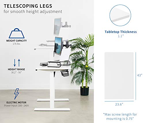 VIVO Electric Height Adjustable 43 x 24 inch Stand Up Desk, White Solid One-Piece Table Top, White Frame, Standing Workstation with Push Button Controller, DESK-KIT-E5W4W