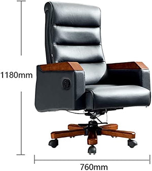 BKWJ Executive Managerial Office Chair with Fixed Armrest, Black Leather