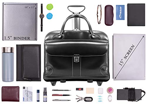 McKleinUSA R Series, Chicago, Top Grain Cowhide Leather, 17" Leather Patented Detachable -Wheeled Laptop Overnight with Removable Briefcase, Black (83585), One Size