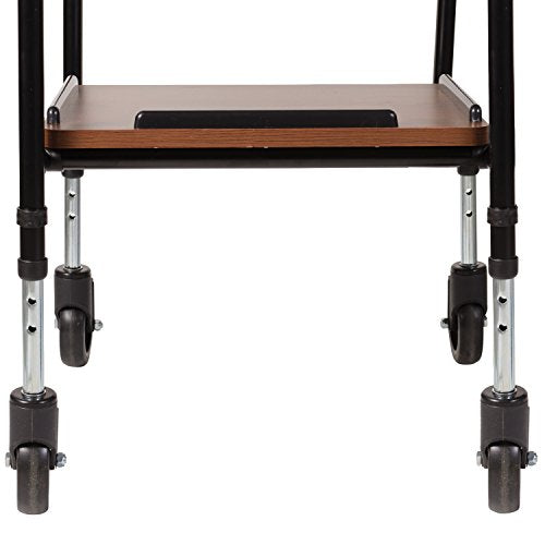 DMI Adjustable Height Rolling Utility Serving Tray Portable Table Food Cart Trolley, 2 Level Trays, 4 Wheels, Black and Silver