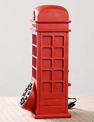 MaGiLL Mini Wall Telephone Corded Retro European Phone Booth Resin Landline Red