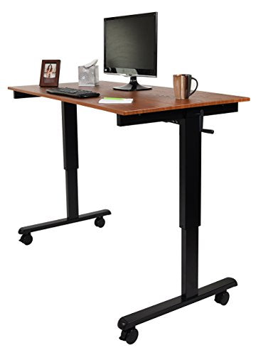 Luxor Furniture Crank Adjustable Stand Up Desk - 59" L x 29.5" W x 29.5" H,Black/Teak