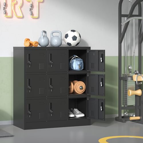 VIYET Employee Storage Locker, 9-Door Metal Locker with Card Slot - Black