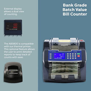 AccuBANKER AB5800 Bank Grade Value Extension Money Counter Machine with Total Value Per Denomination Hopper Capacity 300 Bills & Counterfeit Detector MG + UV (AB5800 with MP20 Thermal Printer)