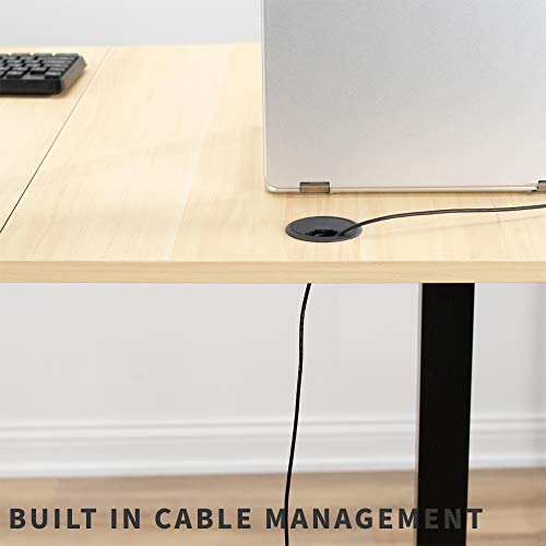 VIVO Height Adjustable Stand Up Desk, Crank System, Complete Workstation with 3 Section Light Wood Table Top, Black Frame, DESK-KIT-1MBC