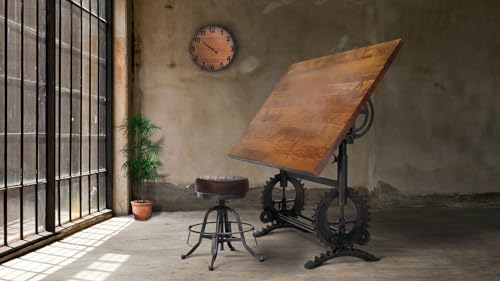 Rustic Deco French Industrial Writing Table Drafting Desk - Sit Stand Adjustable - Tilt Top