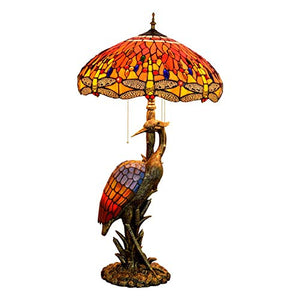 Xiaochen Antique Tiffany Style 20" Reading Lamp with Crimson Dragonfly Glass Lampshade