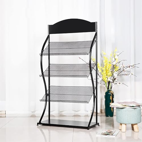 EkiDaz Magazine Rack Floor Standing Metal Display Stand - Black
