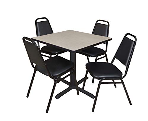 Regency Cain 30" Square Breakroom Table & 4 Restaurant Stack Chairs - Maple/Black