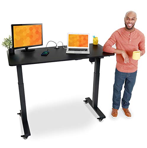 Stand Steady Tranzendesk Power | 55 Inch Electric Standing Desk with Built-In Charging | Height Adjustable Sit to Stand Desk | Electronic Standing Workstation with 1 AC Outlet & 2 USB Ports (55/Black)