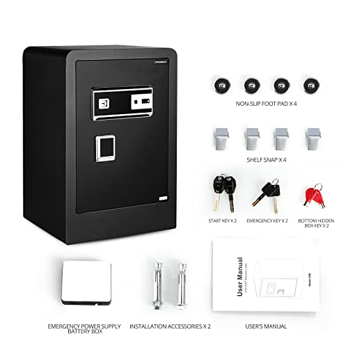 Home Security Safe, ENGiNDOT 2.05 Cubic Feet Large Safe with Quick Access Fingerprint Lock and Touch Screen Keypad, Built-in Secret Hidden Box, Variety of Locking Features Combination- 60B (15.8“ x 13.8” x 23“)