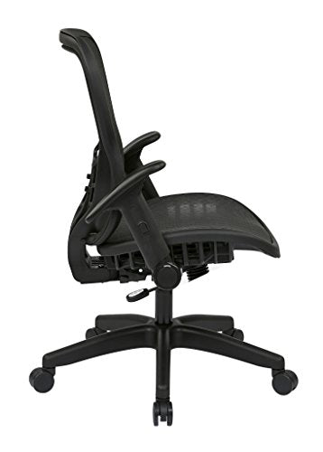 SPACE Seating R2 SpaceGrid Seat and Back, 2-to-1 Synchro Tilt Control, Adjustable Flip Arms, Nylon Base Adjustable Managers Chair, Black