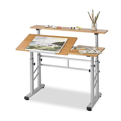 Safco - Adjustable Split Level Workstation, 47-1/4w x 29-1/2d x 37-1/4h, Medium Oak - Sold As 1 Each - Tri-Level Adjustment.