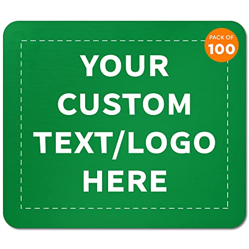 100 Rectangle Mouse Pads Pack - Customizable Text, Logo - 1/8" Rubber, Economical - Green