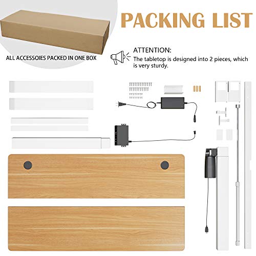 Meilocar Height Adjustable Electric Standing Desk, Sit Stand Computer Desk w/Memory Controller, Home Office Workstation Stand up Desk with Splice Board, 63" x 24" Tabletop (Walnut Top + White Frame)