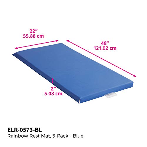 ECR4Kids 2" Thick Rainbow Rest Nap Mats with Name Tag Holder, Blue (5-Pack)
