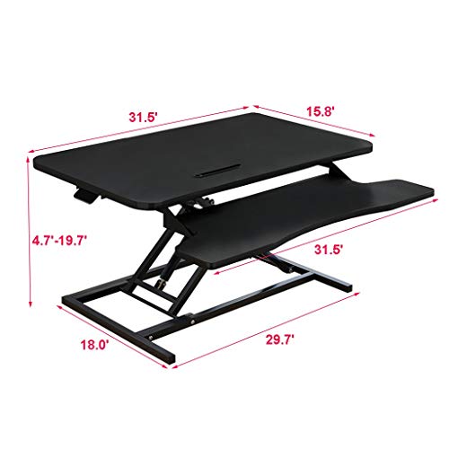 32in Foldable Computer Desk Stand Up Converter Standing Desk with Height Adjustable Computer Workstation Riser 2-Tier Design【U.S. in Stock】 (Black)