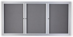 72 x 36 Inch Fabric Tack Board, 3 Locking Swing-Open Doors, 6 x 3 Foot Enclosed Bulletin Board for Wall Mount, Hardware Included - Silver Aluminum Frame with Light Gray Fabric